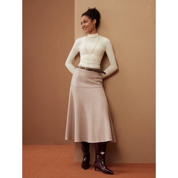 OGL Wool-like Cash Soft Flared Maxi Skirt in Heather Oatmeal M NWT - Picture 1 of 7